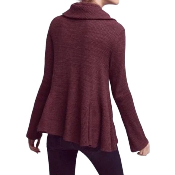 Anthropologie Postmark Cowl Neck Waffle Knit Swing Top Burgundy SZ XS - Picture 7 of 10
